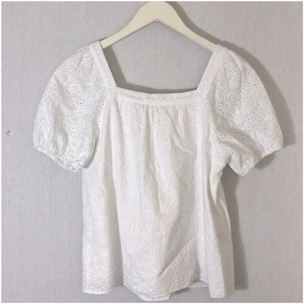 LOFT white eyelet cotton top (like new). - Picture 3 of 4